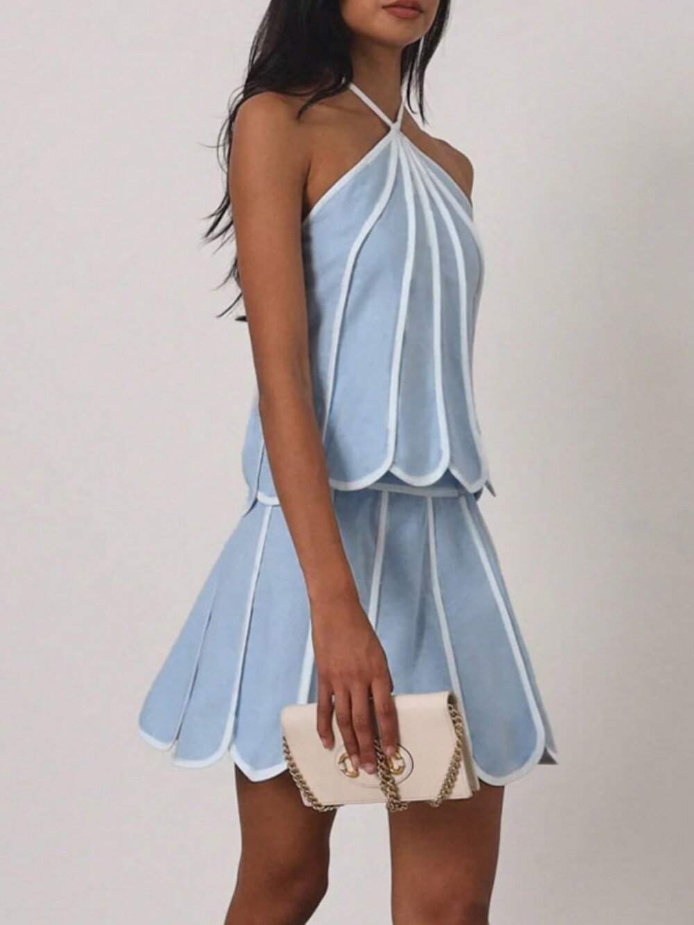 Blue Sexy Women's Halter Neck Backless Sleeveless Top and Skirt Two-Piece Set - Picture 4 of 8